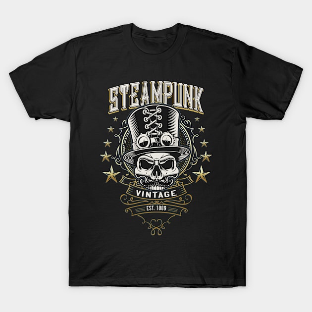 Steampunk Vintage Skull T-Shirt by Foxxy Merch